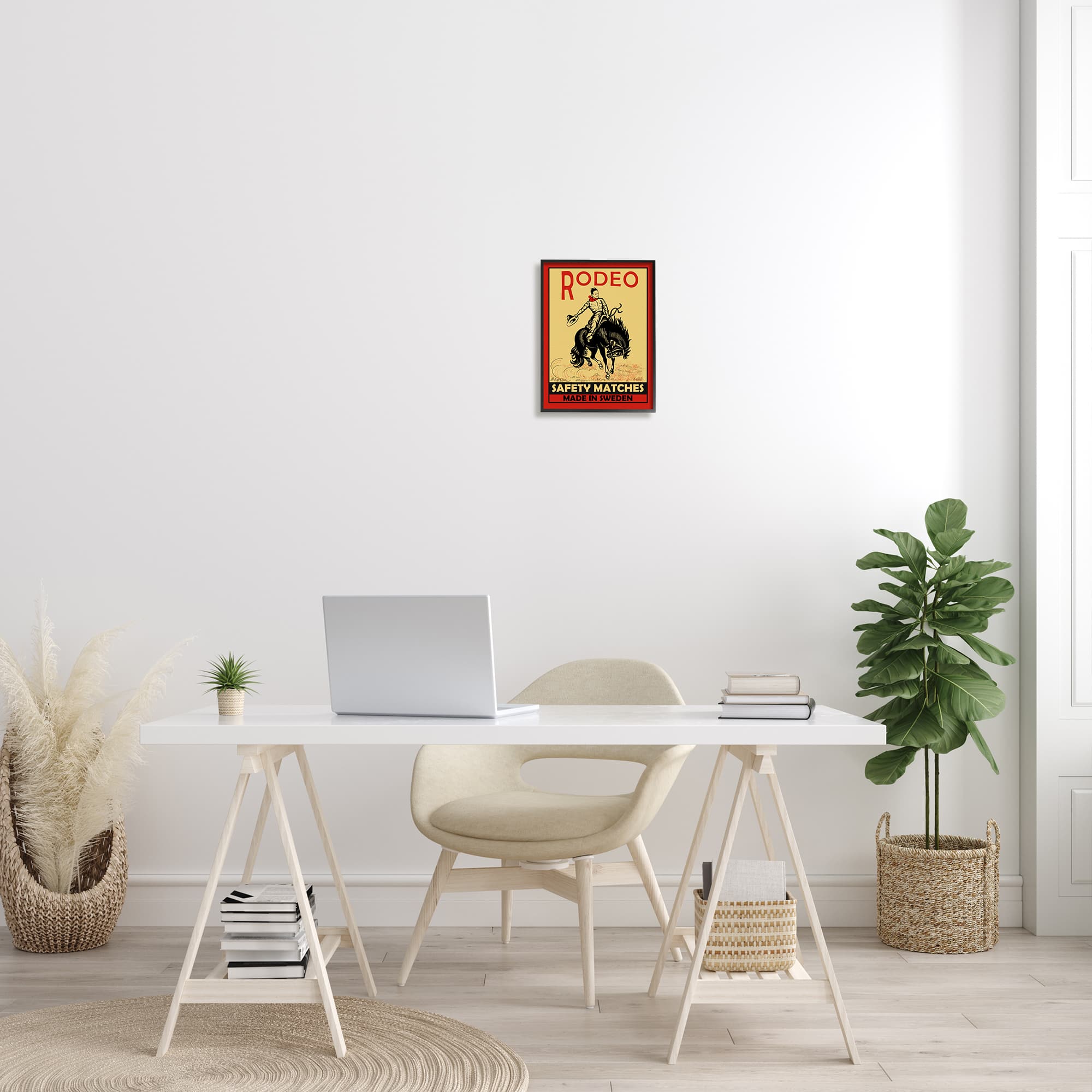 Stupell Industries Rodeo Safety Matches Cowboy Bucking Bronco Red Yellow in Frame Wall Art